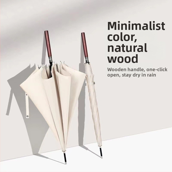 Автоматичен чадър с дълга дървена дръжка за мъже, ветроустойчив, 16 ребра, стоманена ос