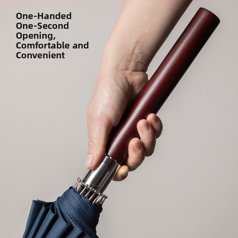 Автоматичен чадър с дълга дървена дръжка за мъже, ветроустойчив, 16 ребра, стоманена ос