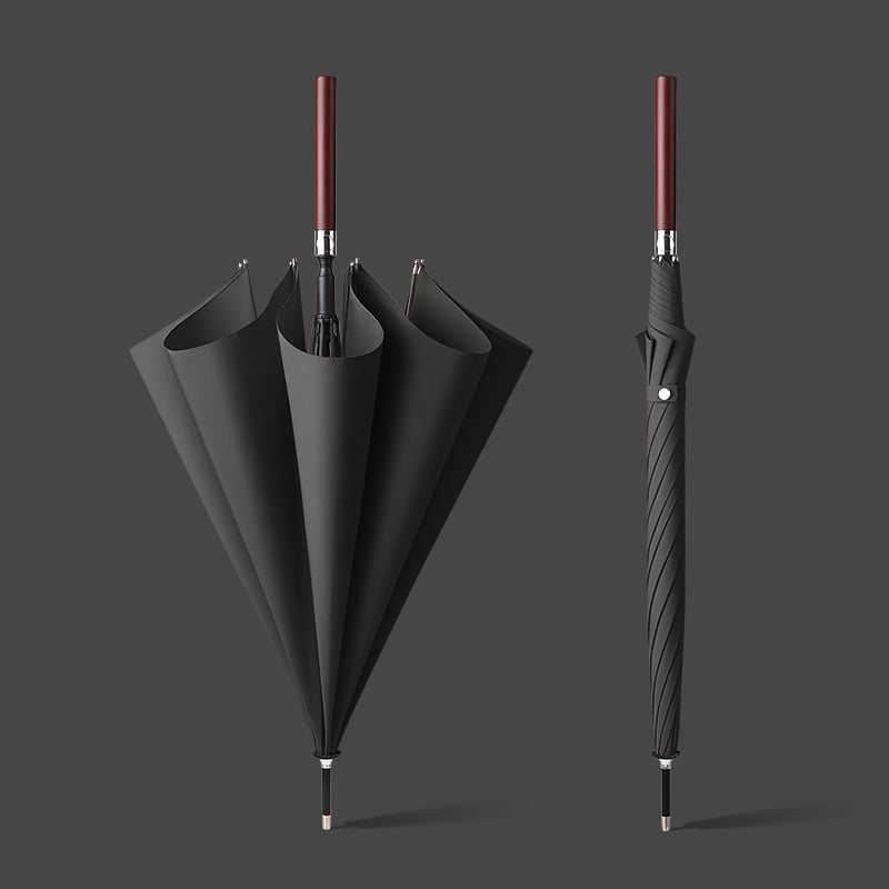 Автоматичен чадър с дълга дървена дръжка за мъже, ветроустойчив, 16 ребра, стоманена ос