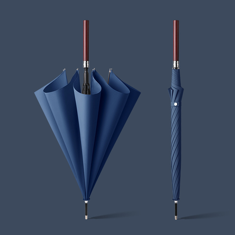 Автоматичен чадър с дълга дървена дръжка за мъже, ветроустойчив, 16 ребра, стоманена ос