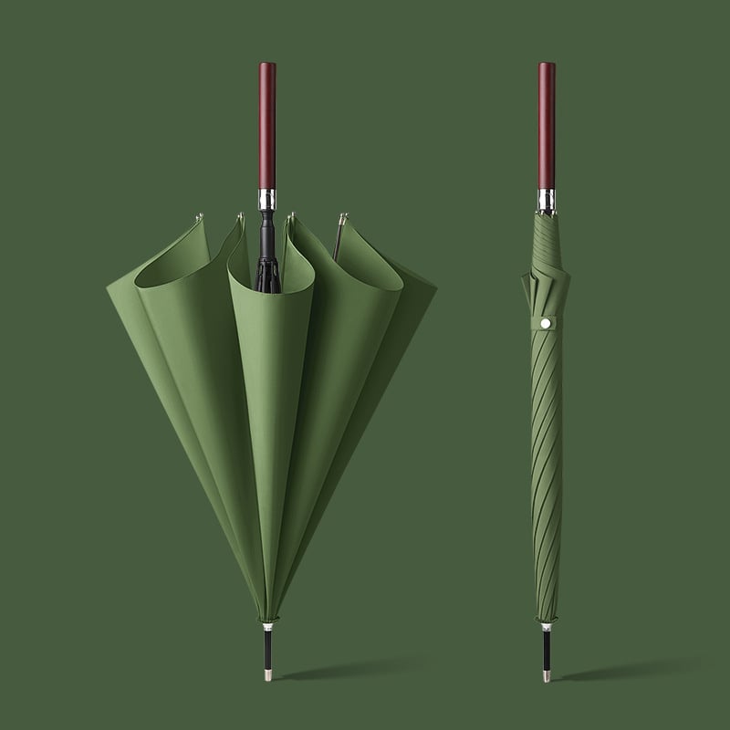 Автоматичен чадър с дълга дървена дръжка за мъже, ветроустойчив, 16 ребра, стоманена ос