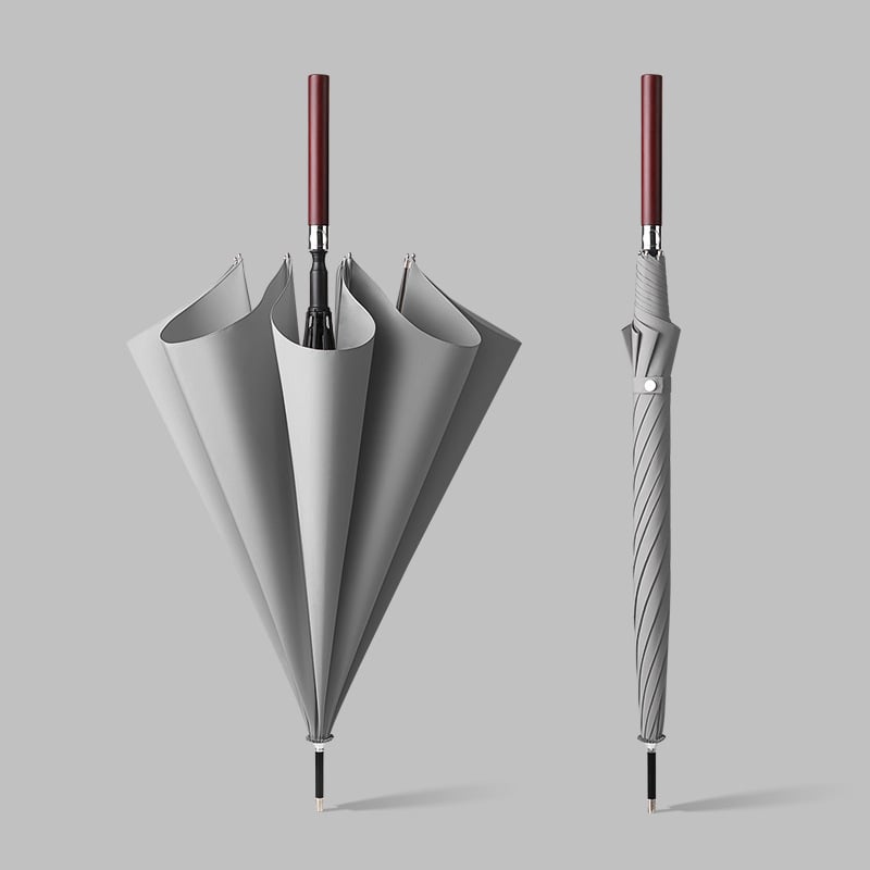 Автоматичен чадър с дълга дървена дръжка за мъже, ветроустойчив, 16 ребра, стоманена ос