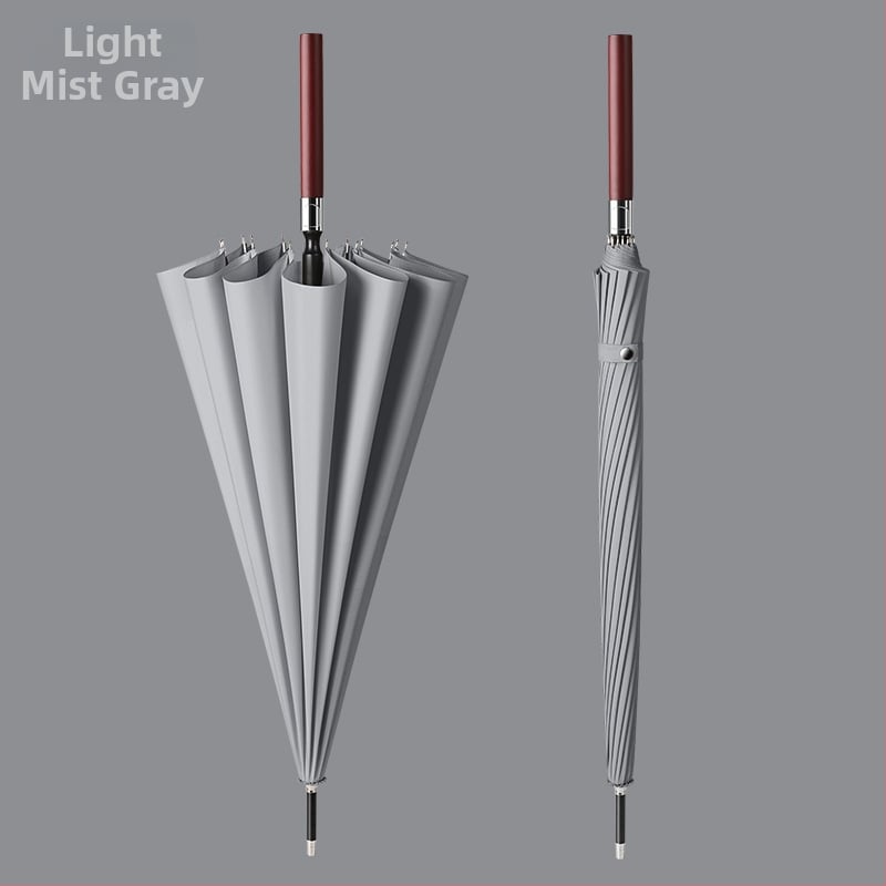 Автоматичен чадър с дълга дървена дръжка за мъже, ветроустойчив, 16 ребра, стоманена ос