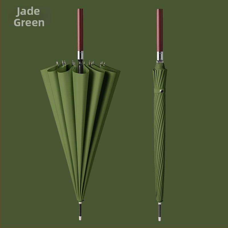 Автоматичен чадър с дълга дървена дръжка за мъже, ветроустойчив, 16 ребра, стоманена ос