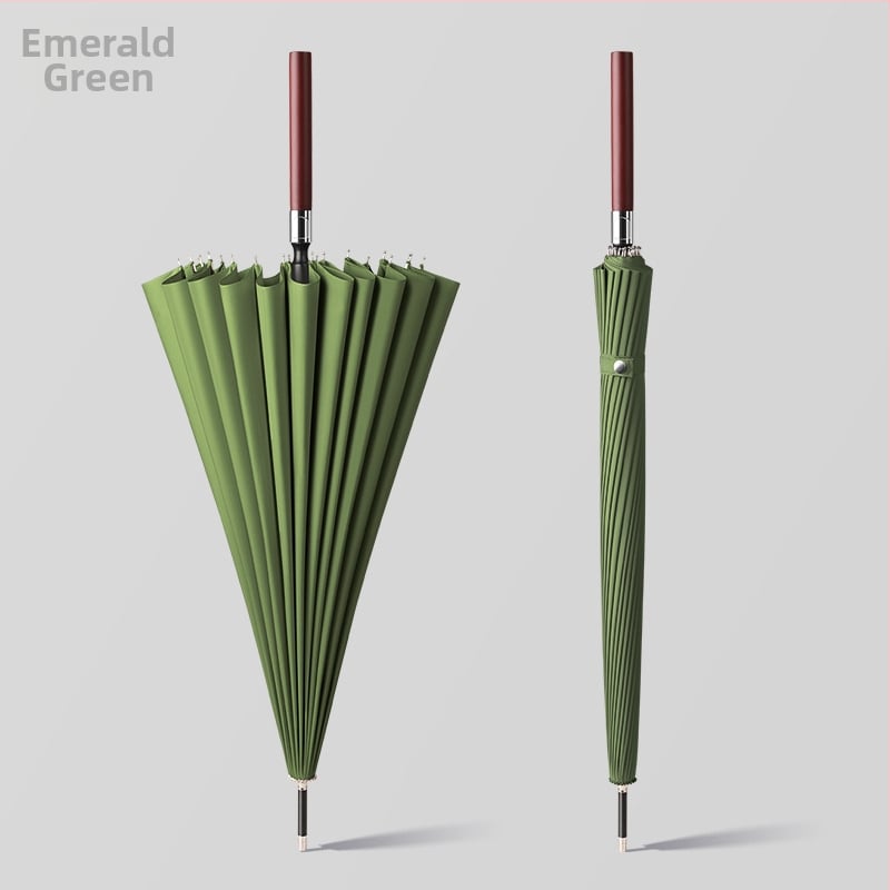 Автоматичен чадър с дълга дървена дръжка за мъже, ветроустойчив, 16 ребра, стоманена ос