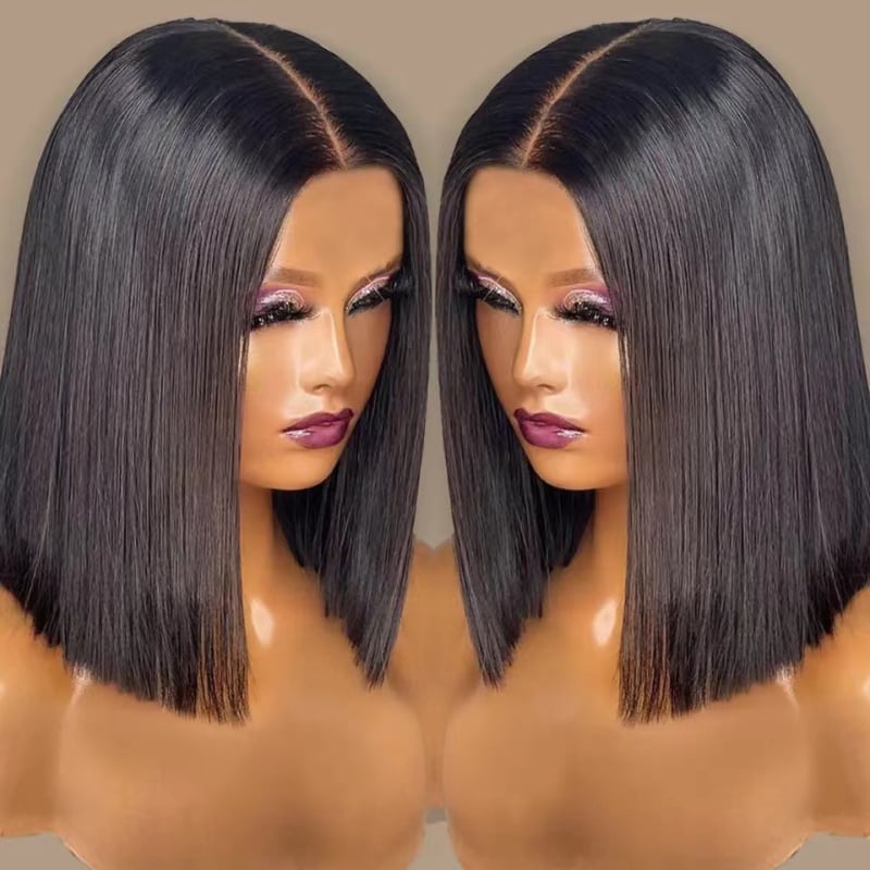 Elülső csipés paróka, Yaki bob, 13x4 csipés, kinky straight