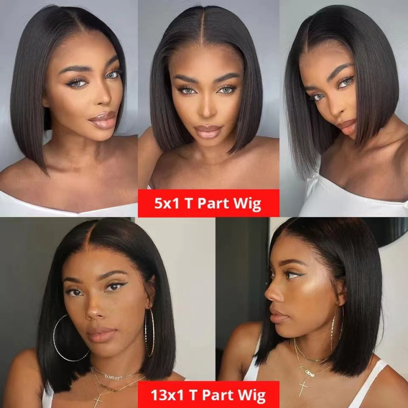 Elülső csipés paróka, Yaki bob, 13x4 csipés, kinky straight