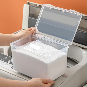 Plastična kutija za pohranu praška za pranje s preklopnim poklopcem i mjericom, 1 L, 100% novi PP
