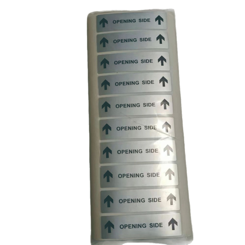 Sticker indikator sa strelicom za identifikaciju proizvoda; oblici: pravokutnik, ovalni, kružni; materijal: PP samoljepljiv; ljepilo: uklonjivo; podloga: glassine papir; tisak: spot color