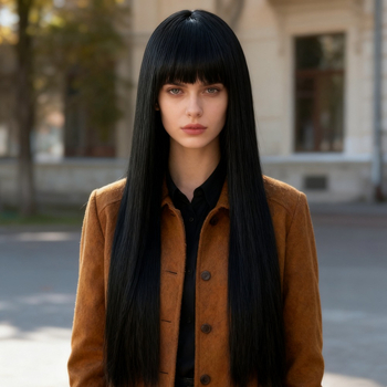Baifumi perika u korejskom stilu s prozračnom fringeom, duga ravna kosa, termička vlakna za cosplay