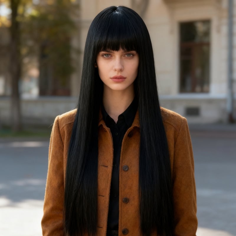 Baifumi perika u korejskom stilu s prozračnom fringeom, duga ravna kosa, termička vlakna za cosplay