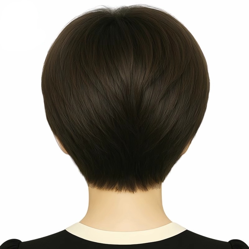Rövid egyenes paróka – valódi emberi hajból, Modell Short Straight Hair 01, Szürkés haj fedése és volumen növelése, Mechanikus feldolgozás, Frufru: egyenes vagy ferde