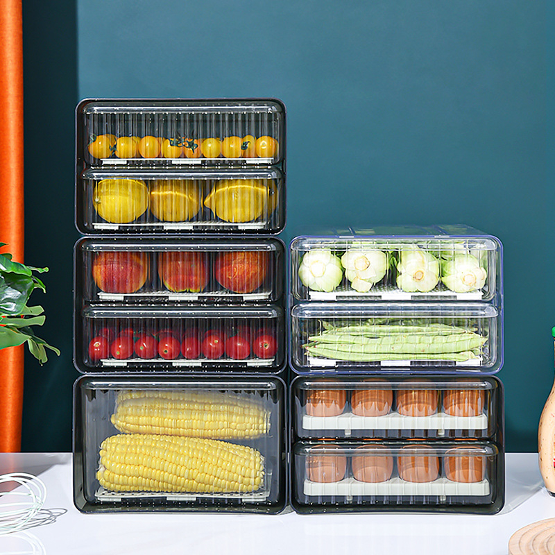 Прозрачна кутия за хладилник с чекмедже за яйца, многоетажна за съхранение на храни и запазване на свежест