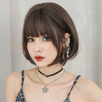 Női paróka, japán stílusú bob, teljes fej paróka, hőálló szintetikus rost, frufruval, modell D-124