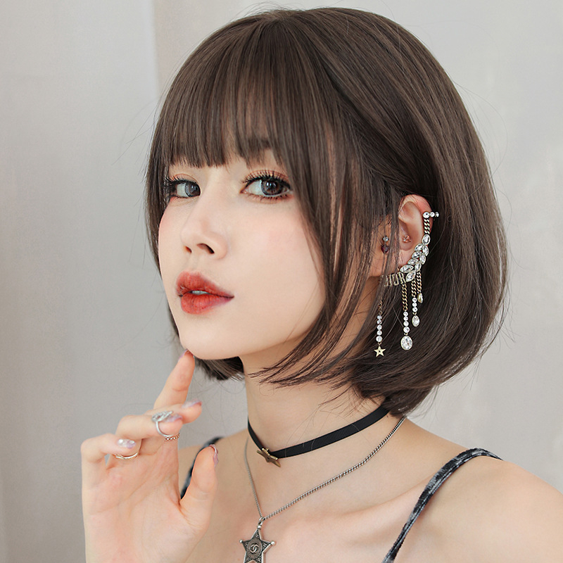 Női paróka, japán stílusú bob, teljes fej paróka, hőálló szintetikus rost, frufruval, modell D-124