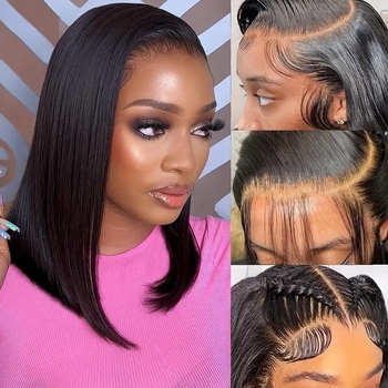 Perucă cu lace front, bob mediu, fibre rezistente la temperaturi înalte, model L1676, poate fi vopsită sau tratată prin permanentare.