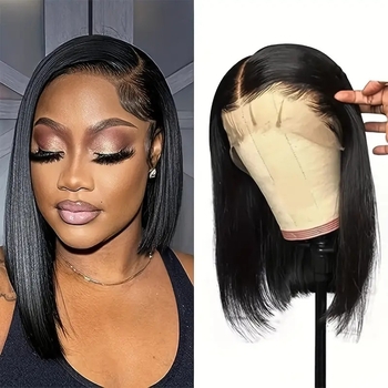 Perucă cu lace front, bob mediu, fibre rezistente la temperaturi înalte, model L1676, poate fi vopsită sau tratată prin permanentare.