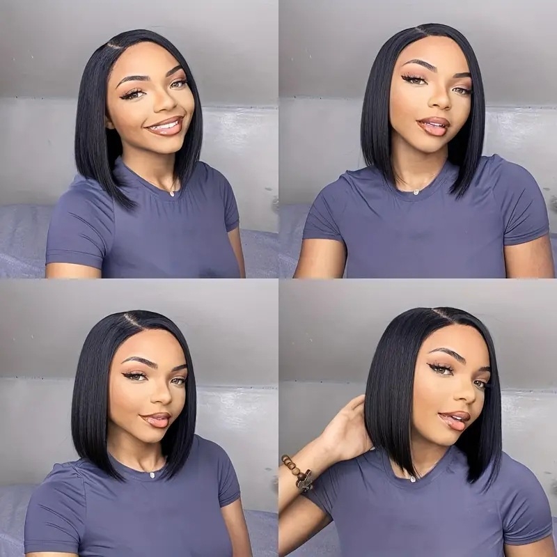 Perucă cu lace front, bob mediu, fibre rezistente la temperaturi înalte, model L1676, poate fi vopsită sau tratată prin permanentare.