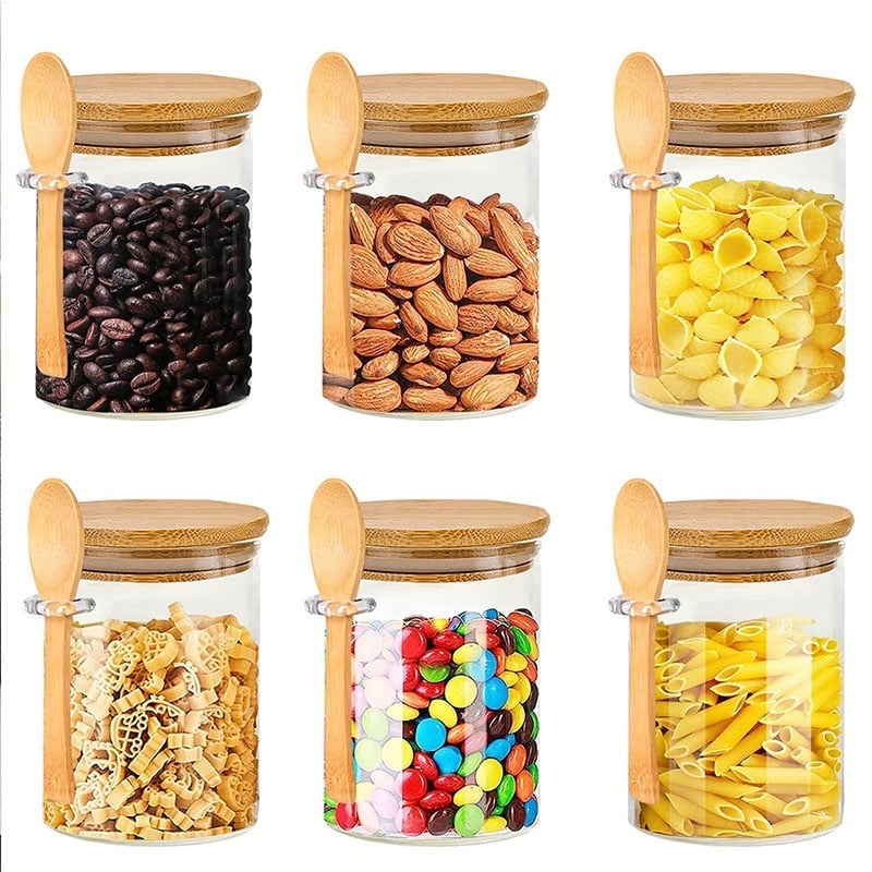 Stakleni set kuhinjskih posuda s poklopcem i visećom žličom, okrugli spremnici za skladištenje 301–500 ml, moderni stil