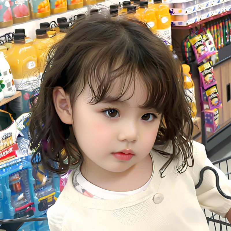 Perucă cu păr scurt buclat și breton aer, fibră rezistentă la temperaturi înalte, stil natural, model 913, pentru copii