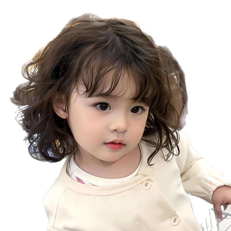 Perucă cu păr scurt buclat și breton aer, fibră rezistentă la temperaturi înalte, stil natural, model 913, pentru copii
