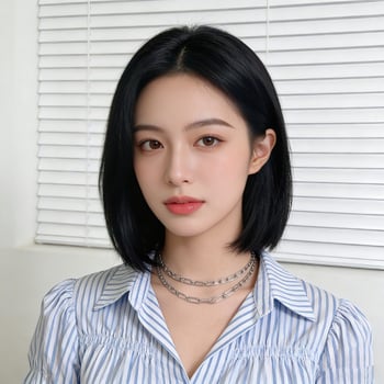 Perucă Baifumi în tunsoare bob, model 740 — fibre rezistente la temperatură, păr scurt drept, breton cu part median, modelare facială, personalizare a designului, etichetă privată disponibilă