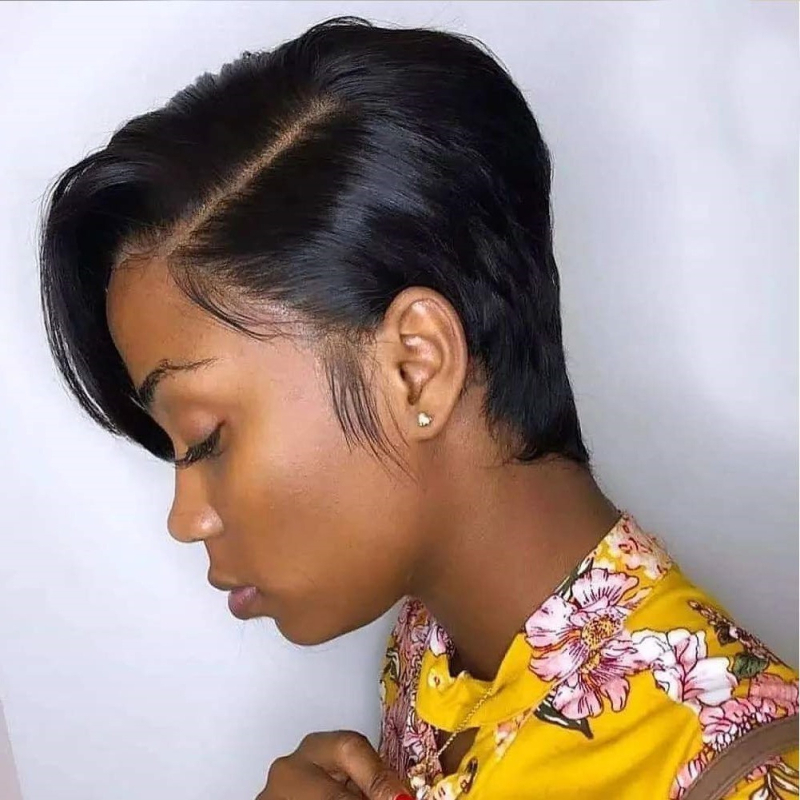 Perucă — păr drept scurt, franjuri oblice, fibre rezistente la temperatură înaltă, model RXG9120, poate fi vopsită