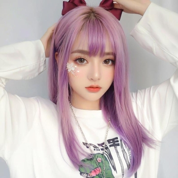 Păr pentru femei, păr mediu-lung, aspect natural, breton aerian, acoperire completă a capului, model 789, fibre rezistente la temperatură, poate fi vopsită sau îndreptată