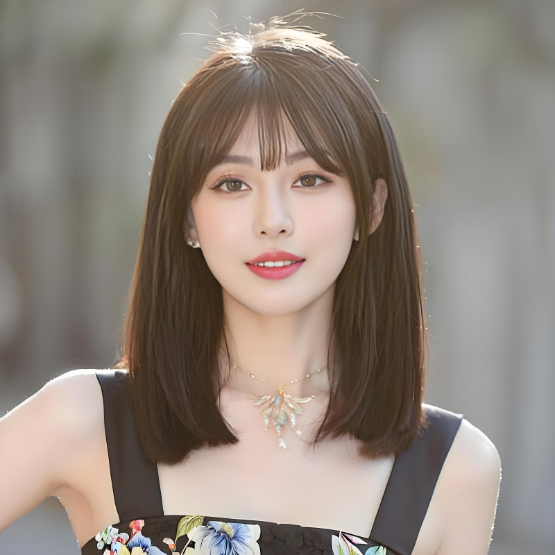 Păr pentru femei, păr mediu-lung, aspect natural, breton aerian, acoperire completă a capului, model 789, fibre rezistente la temperatură, poate fi vopsită sau îndreptată