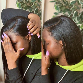 Perucă bob din păr uman, textură body wave, dantelă frontală, model B1117