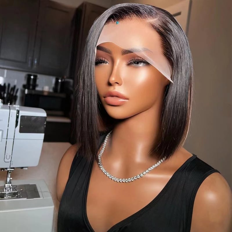 Perucă bob din păr uman, textură body wave, dantelă frontală, model B1117