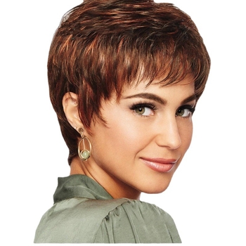 Perucă cu bucle scurte, fibre rezistente la temperatură înaltă, model 6956, breton oblic, stil Star Fashion