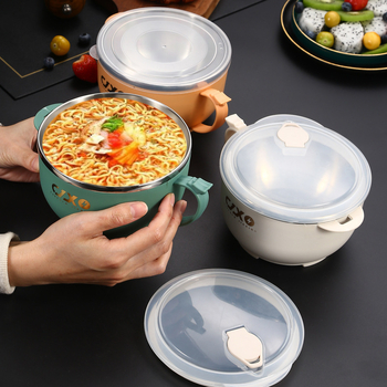 Cutie prânz pentru tăiței cu capac, rotund, din plastic + oțel inoxidabil, izolat, 800–1000 ml, pentru studenți
