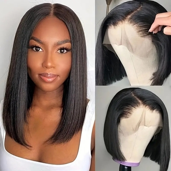 Перука от синтетични влакна с фронтална дантела 13×4, средна част, права коса, бретон: прав или наклонен, произход Zhejiang