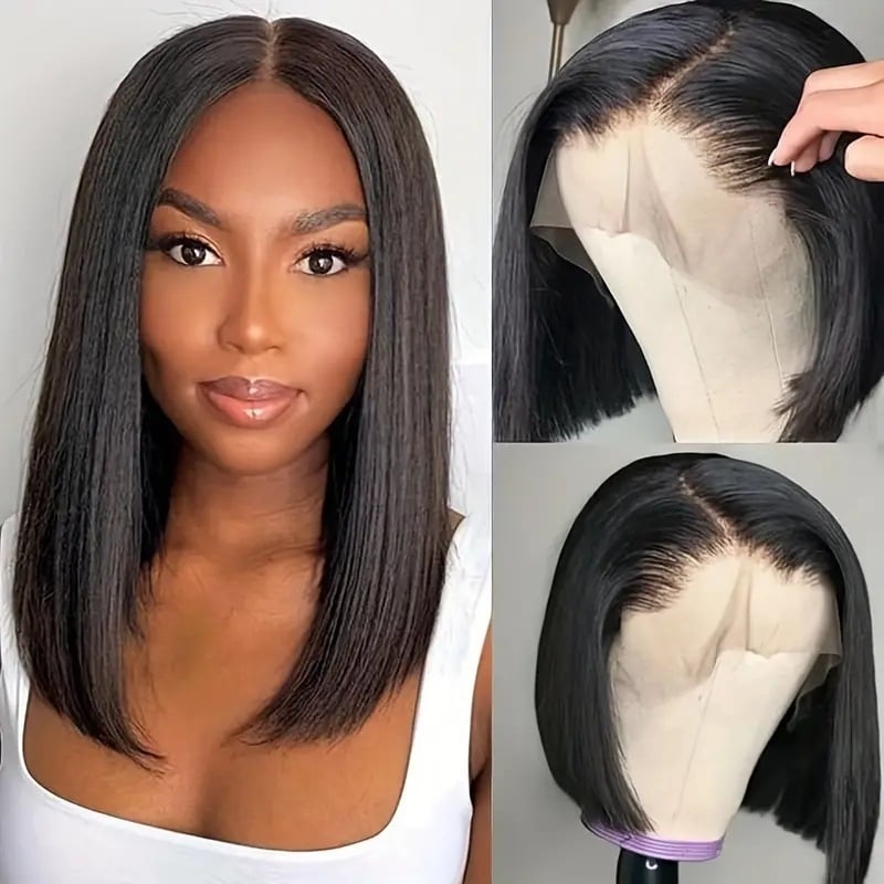 Перука от синтетични влакна с фронтална дантела 13×4, средна част, права коса, бретон: прав или наклонен, произход Zhejiang