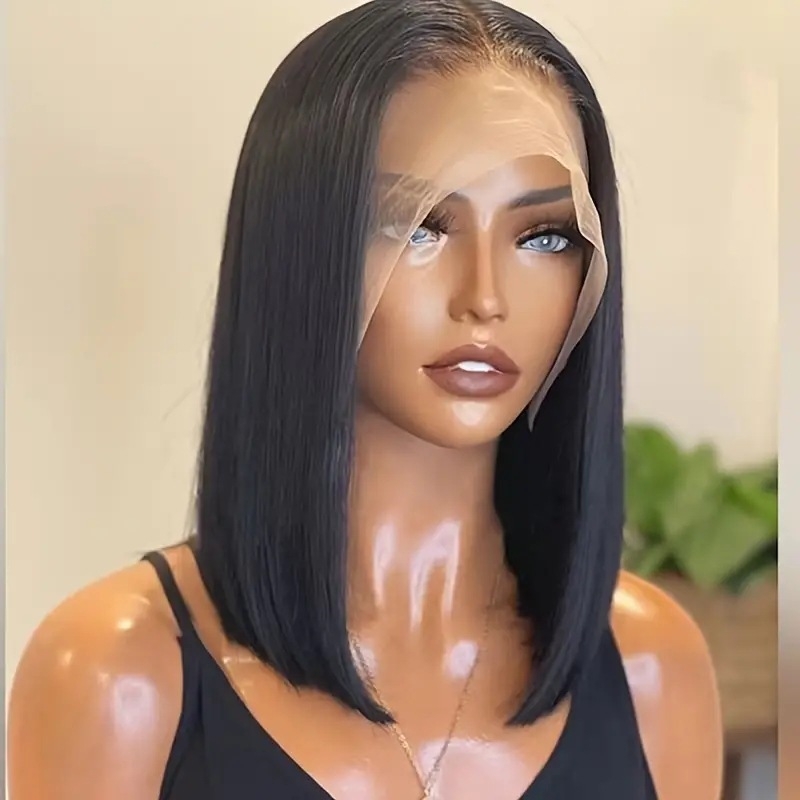 Перука от синтетични влакна с фронтална дантела 13×4, средна част, права коса, бретон: прав или наклонен, произход Zhejiang