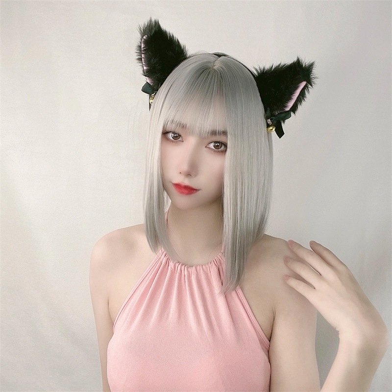 Perucă scurtă cu păr drept, model 743, fibră rezistentă la temperaturi înalte, franj Qi, poate fi vopsită