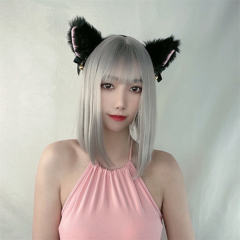 Perucă scurtă cu păr drept, model 743, fibră rezistentă la temperaturi înalte, franj Qi, poate fi vopsită