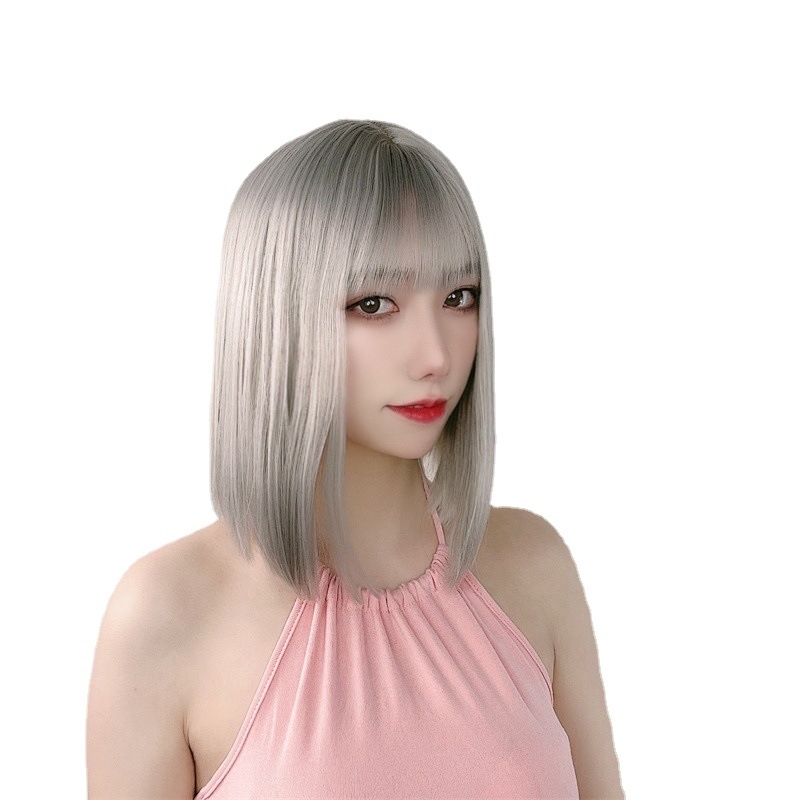 Perucă scurtă cu păr drept, model 743, fibră rezistentă la temperaturi înalte, franj Qi, poate fi vopsită