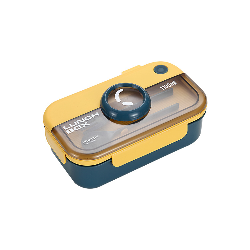 Cutie prânz cu tacâmuri, potrivită pentru microunde, dreptunghiulară din plastic, capacitate 1–2 L, etanșă, portabilă