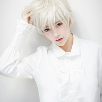 Perucă pentru cosplay, păr scurt drept, model 201, fibre rezistente la temperaturi înalte, construcție mecanizată, vopsire permisă