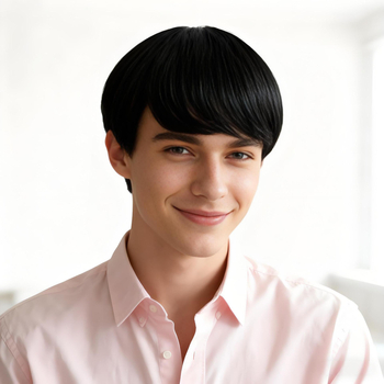 Perucă pentru bărbați — păr scurt drept, fibră rezistentă la temperaturi înalte, proces mecanic, poate fi vopsit și poate suporta tratament de permanent