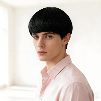 Perucă pentru bărbați — păr scurt drept, fibră rezistentă la temperaturi înalte, proces mecanic, poate fi vopsit și poate suporta tratament de permanent