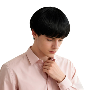 Perucă pentru bărbați — păr scurt drept, fibră rezistentă la temperaturi înalte, proces mecanic, poate fi vopsit și poate suporta tratament de permanent