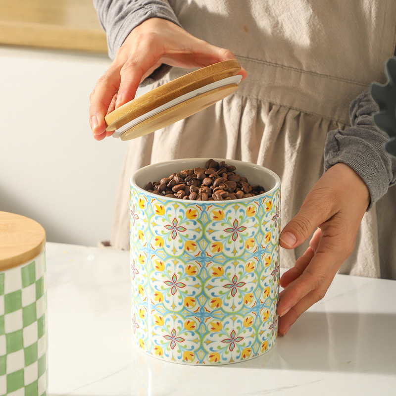 JinTu borcan ceramic sigilat pentru depozitare, cilindric, 800–1000 ml, pentru boabe de cafea, frunze de ceai și cereale