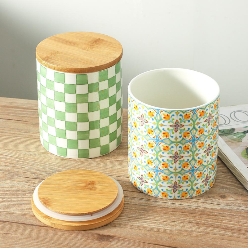 JinTu borcan ceramic sigilat pentru depozitare, cilindric, 800–1000 ml, pentru boabe de cafea, frunze de ceai și cereale