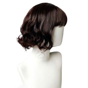 Perucă pentru femei, stil coreean, păr scurt buclat, breton aerian, păr sintetic rezistent la temperaturi înalte