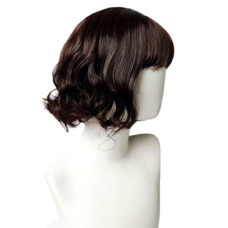 Perucă pentru femei, stil coreean, păr scurt buclat, breton aerian, păr sintetic rezistent la temperaturi înalte