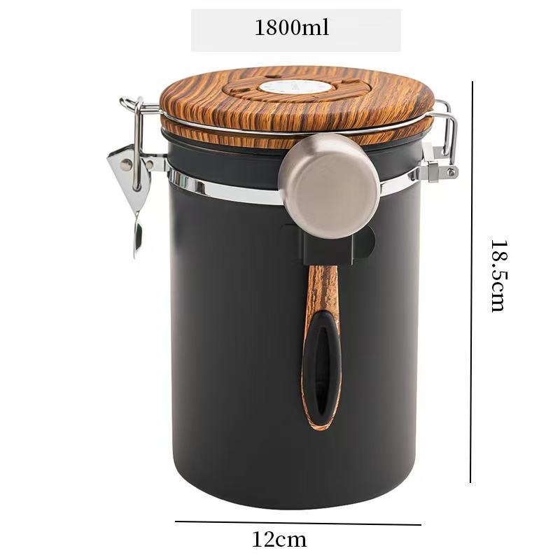 Container pentru boabe de cafea din oțel inoxidabil 304, cu lingură metalică, recipient rotund pentru bucătărie, capacitate 1–2 L