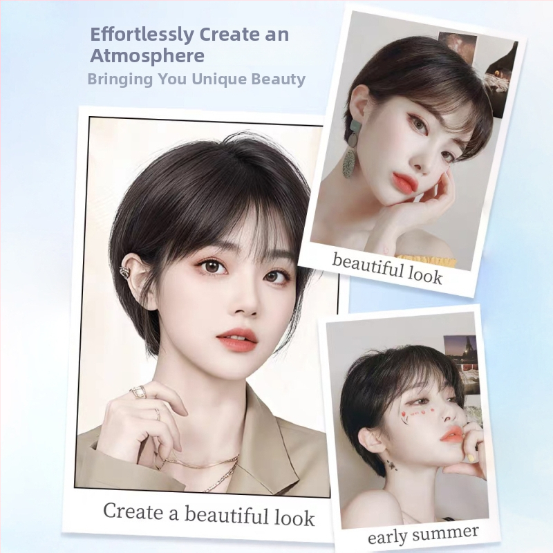 Perucă din păr uman, model 6059, cu breton Qi, păr drept, mecanism de stilizare pentru schimbare instantanee a coafurii